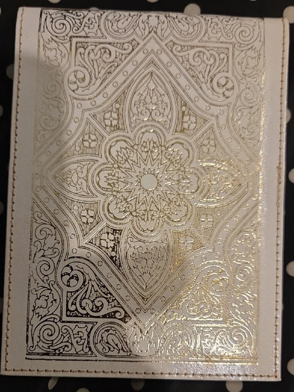 Decorative White & Gold Patterned Jewelry or Organizer of genuine leather.